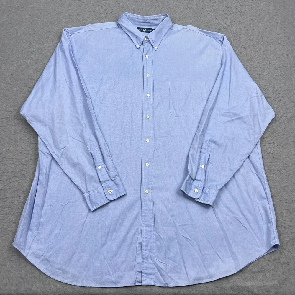 Ralph Lauren Dress Shirt Men's 3LT Blue Solid Woven Performance Button Up Pocket